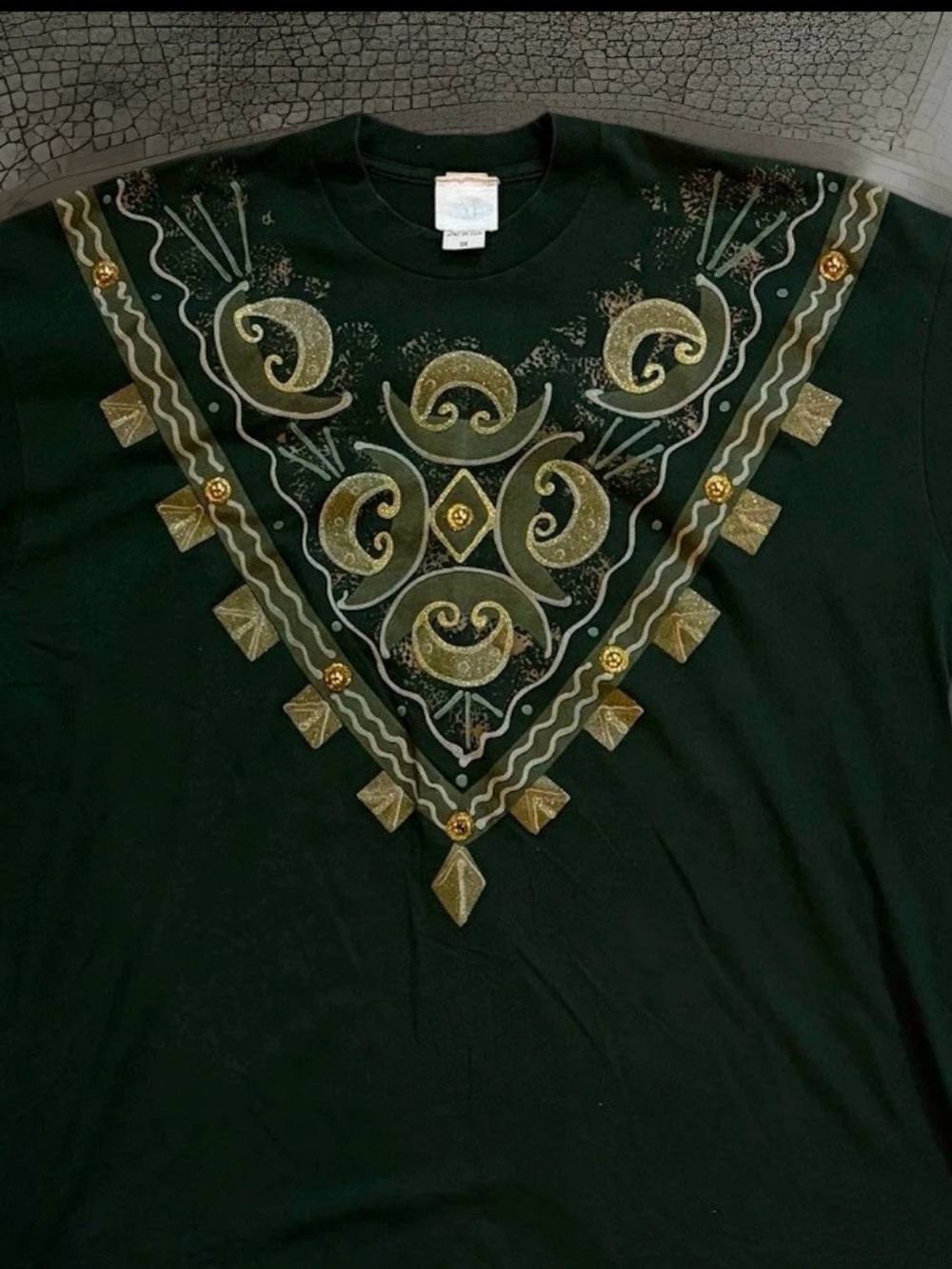 Brush Works Graphic T-Shirt Green with Gold Studs